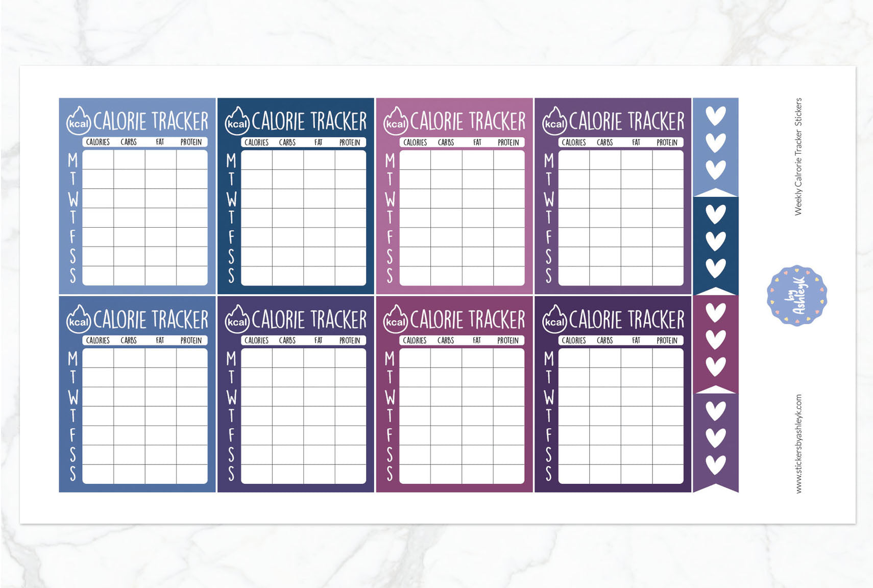 Weekly Calorie Tracker Planner Stickers - Blueberry