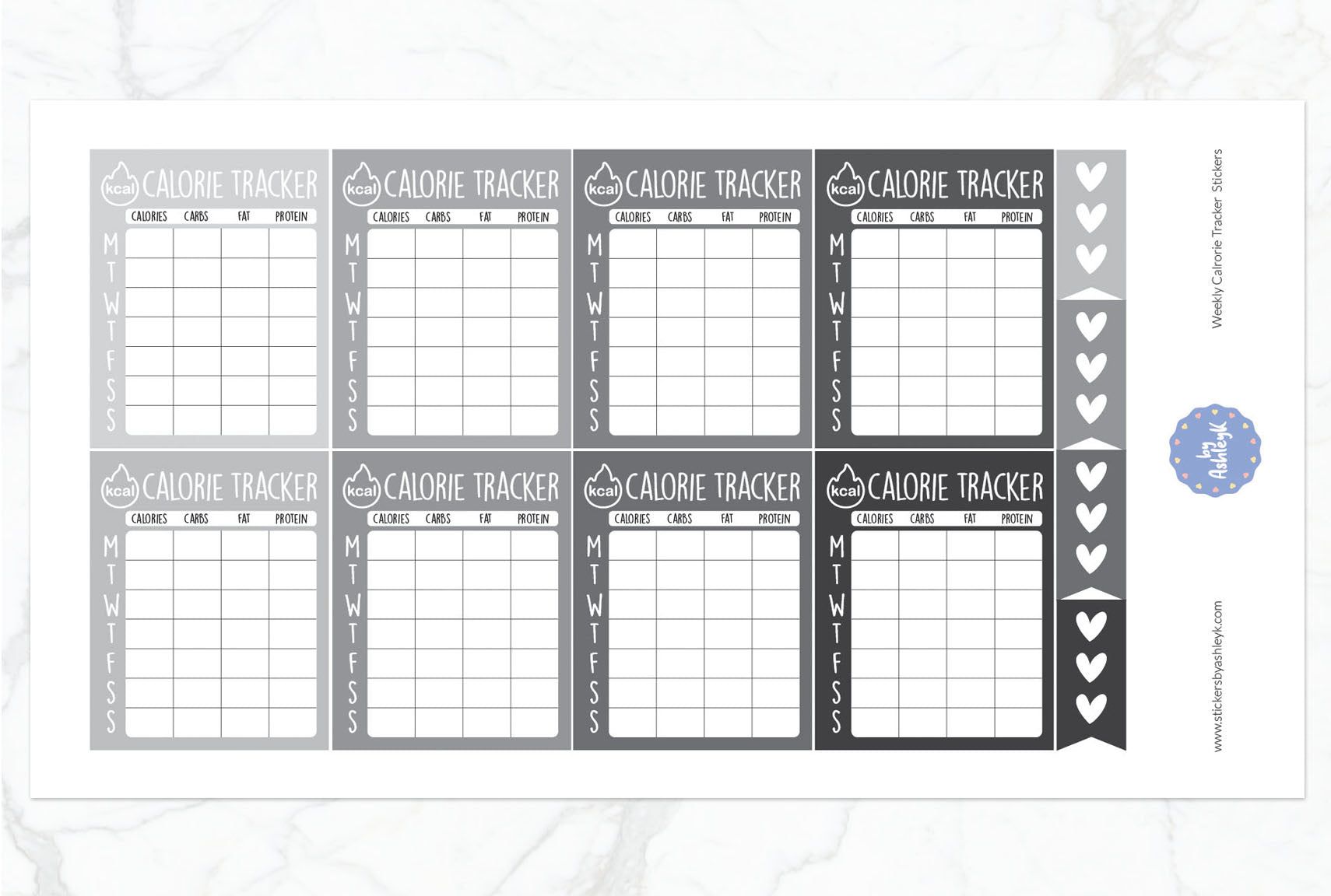 Weekly Calorie Tracker Planner Stickers - Monochrome
