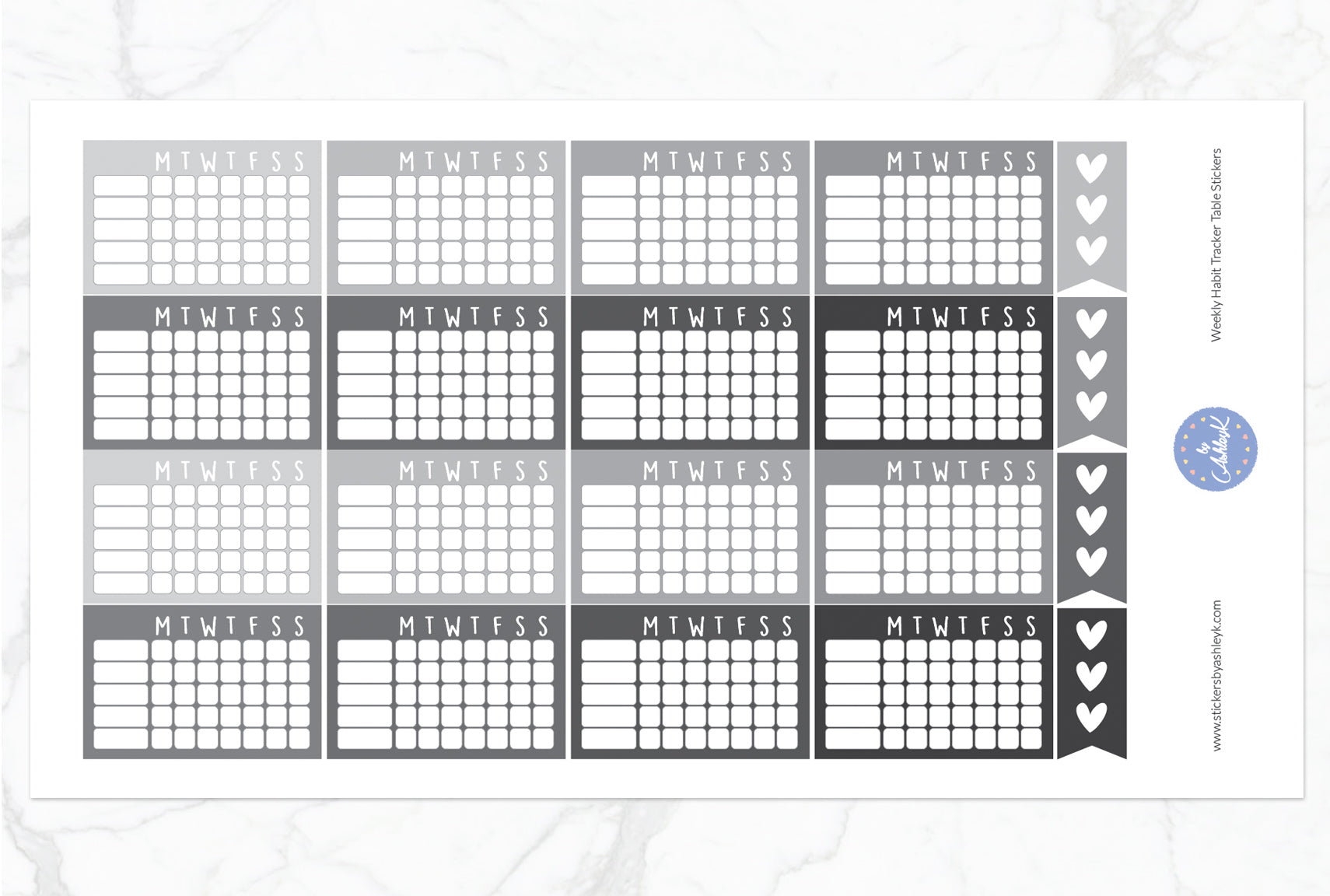 Weekly Habit Tracker Table Stickers - Monochrome