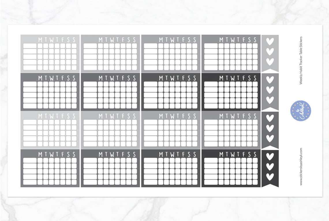 Weekly Habit Tracker Table Stickers - Monochrome
