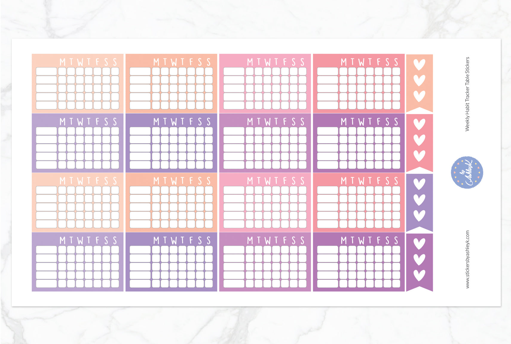 Weekly Habit Tracker Table Stickers - Raspberry