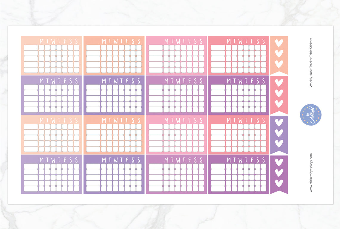 Weekly Habit Tracker Table Stickers - Raspberry