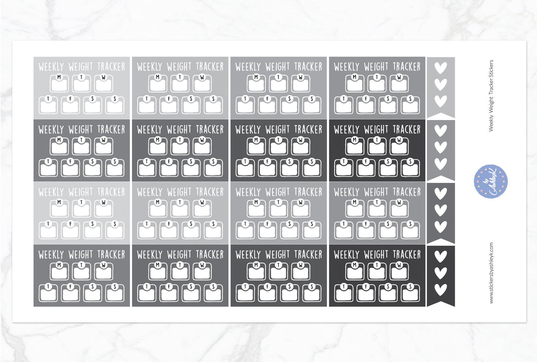 Weekly Weight Tracker Stickers - Monochrome