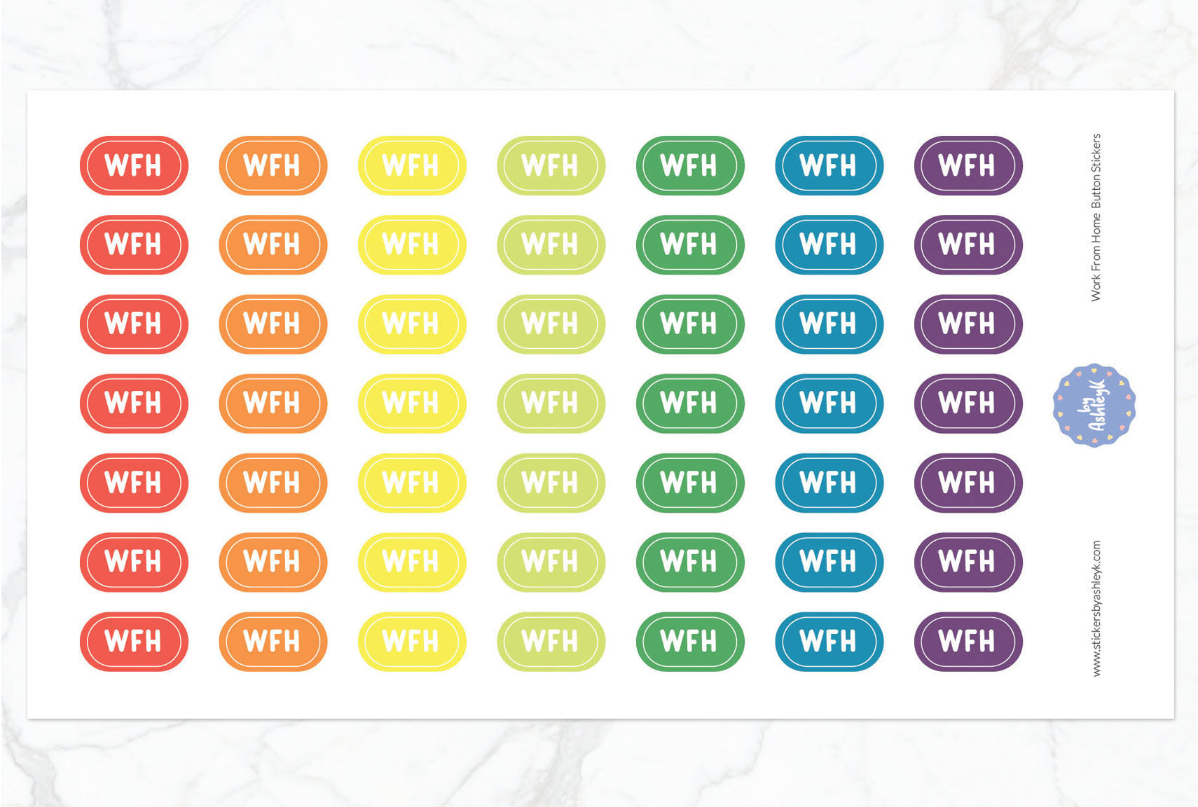 Work From Home Button Planner Stickers - Pastel Rainbow