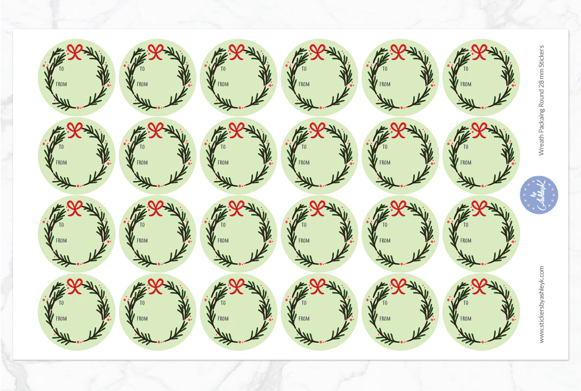 Wreath Packaging Round Stickers - 28mm Diameter