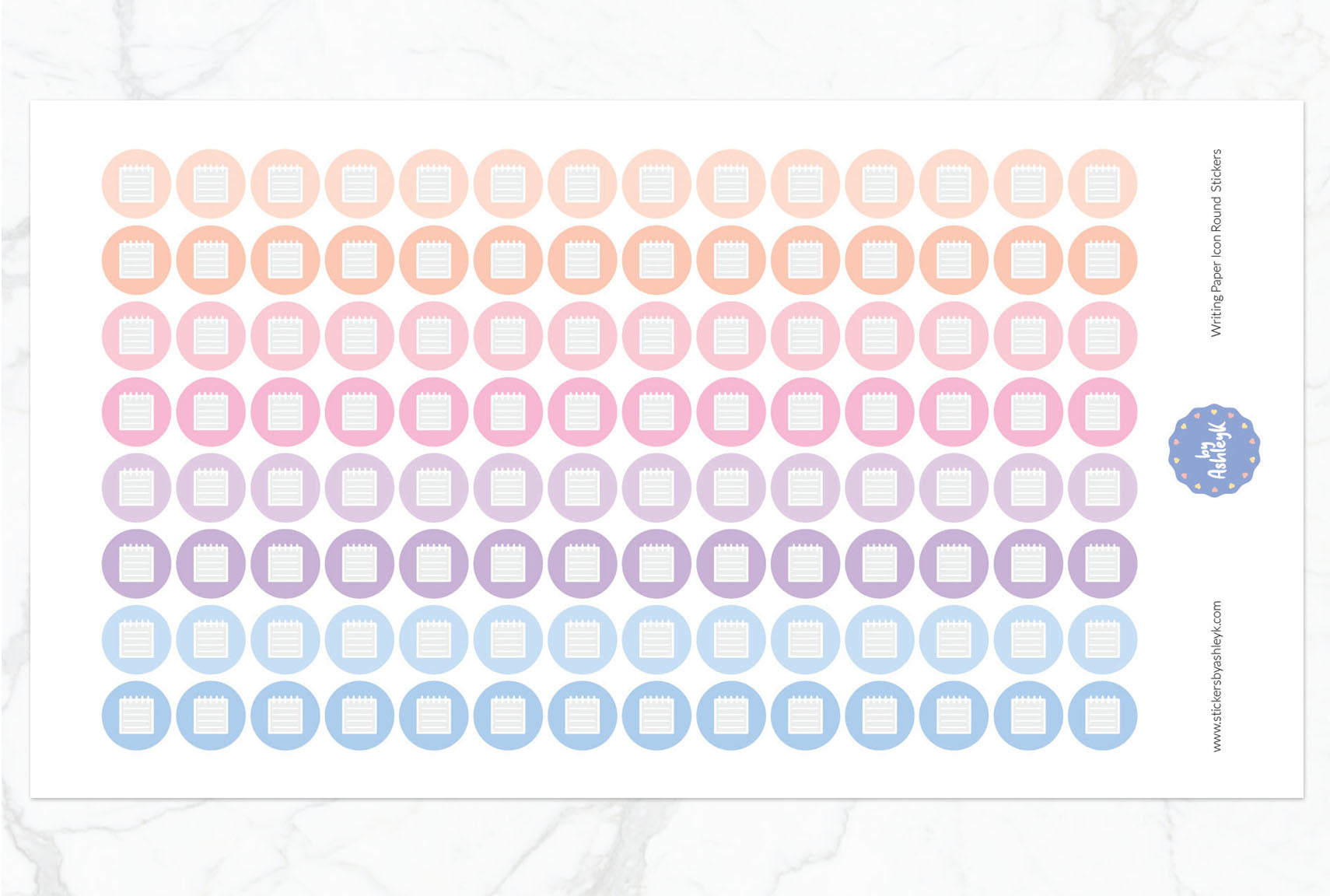Writing Paper Icon Round Planner Stickers - Pastel Sunset