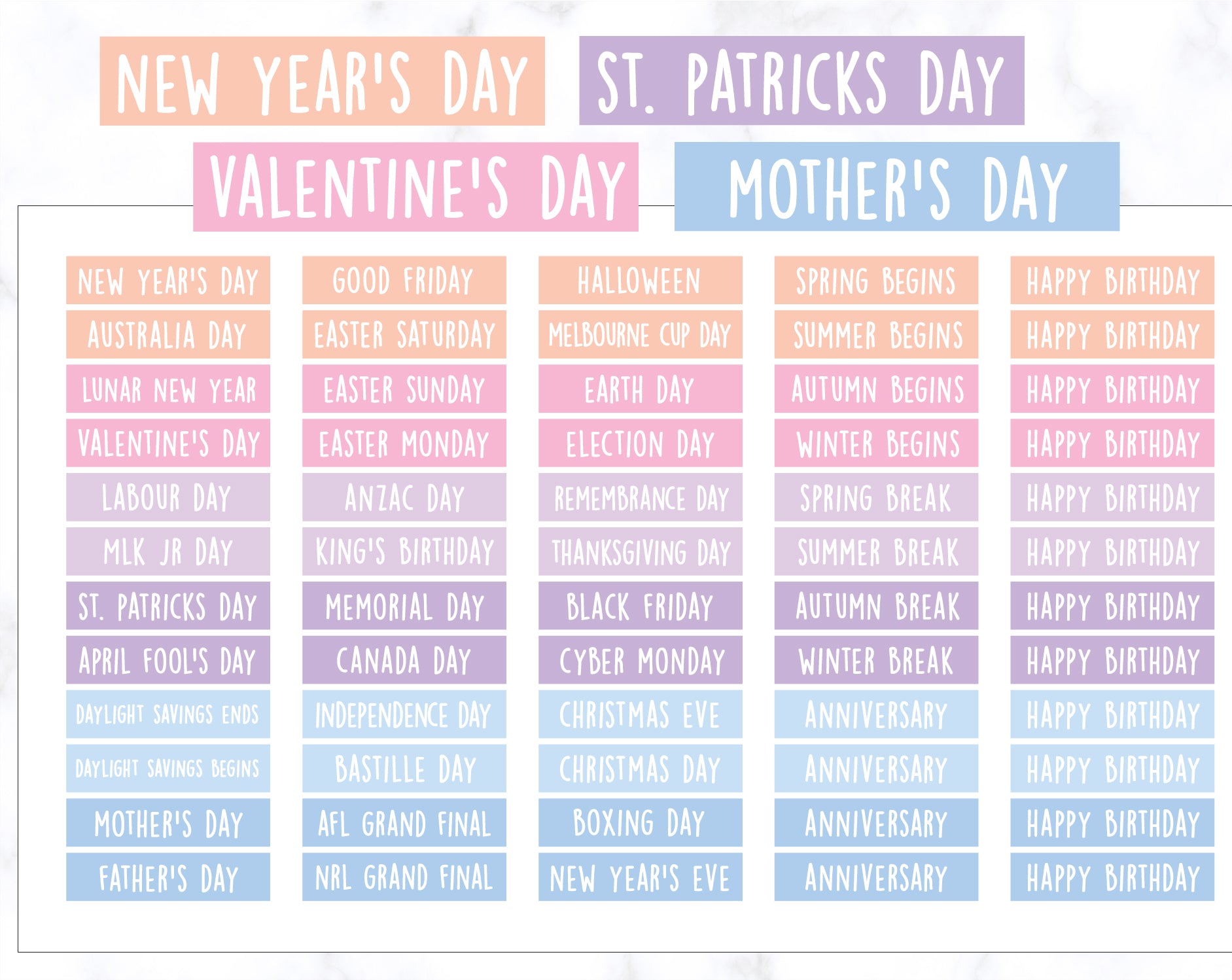 Yearly Holidays Stickers