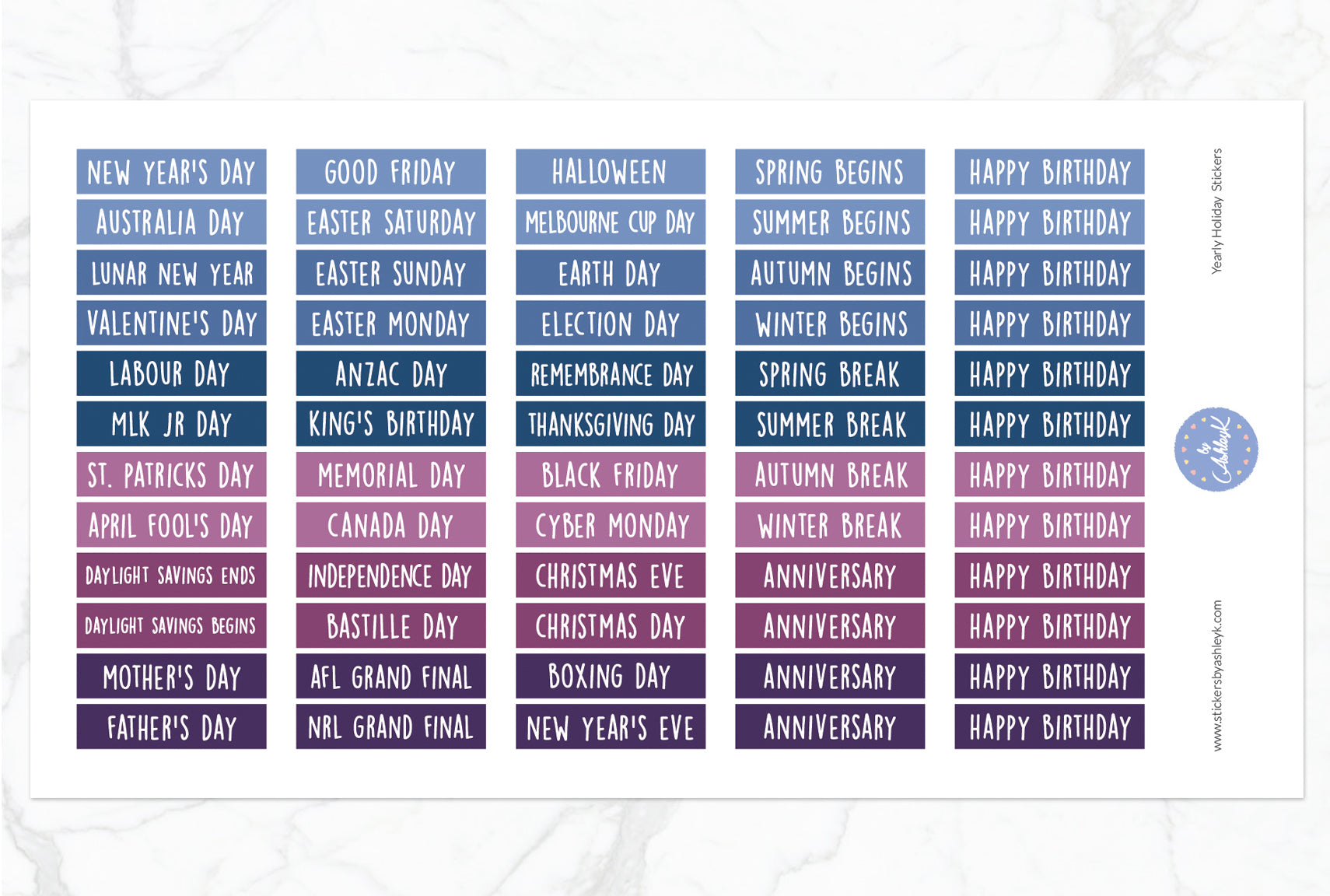 Yearly Holidays Stickers - Blueberry
