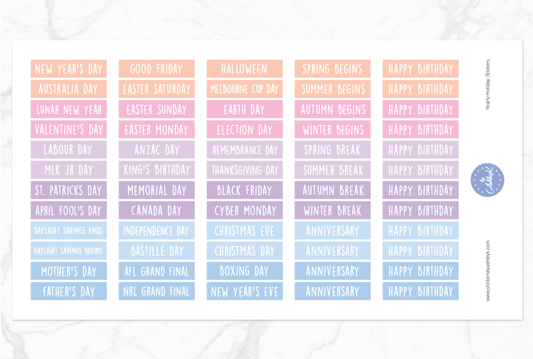 Yearly Holidays Stickers - Pastel Sunset