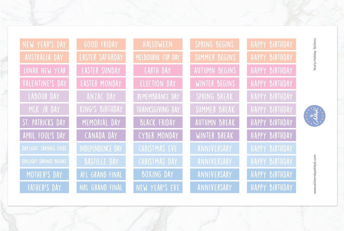 Yearly Holidays Stickers - Pastel Sunset