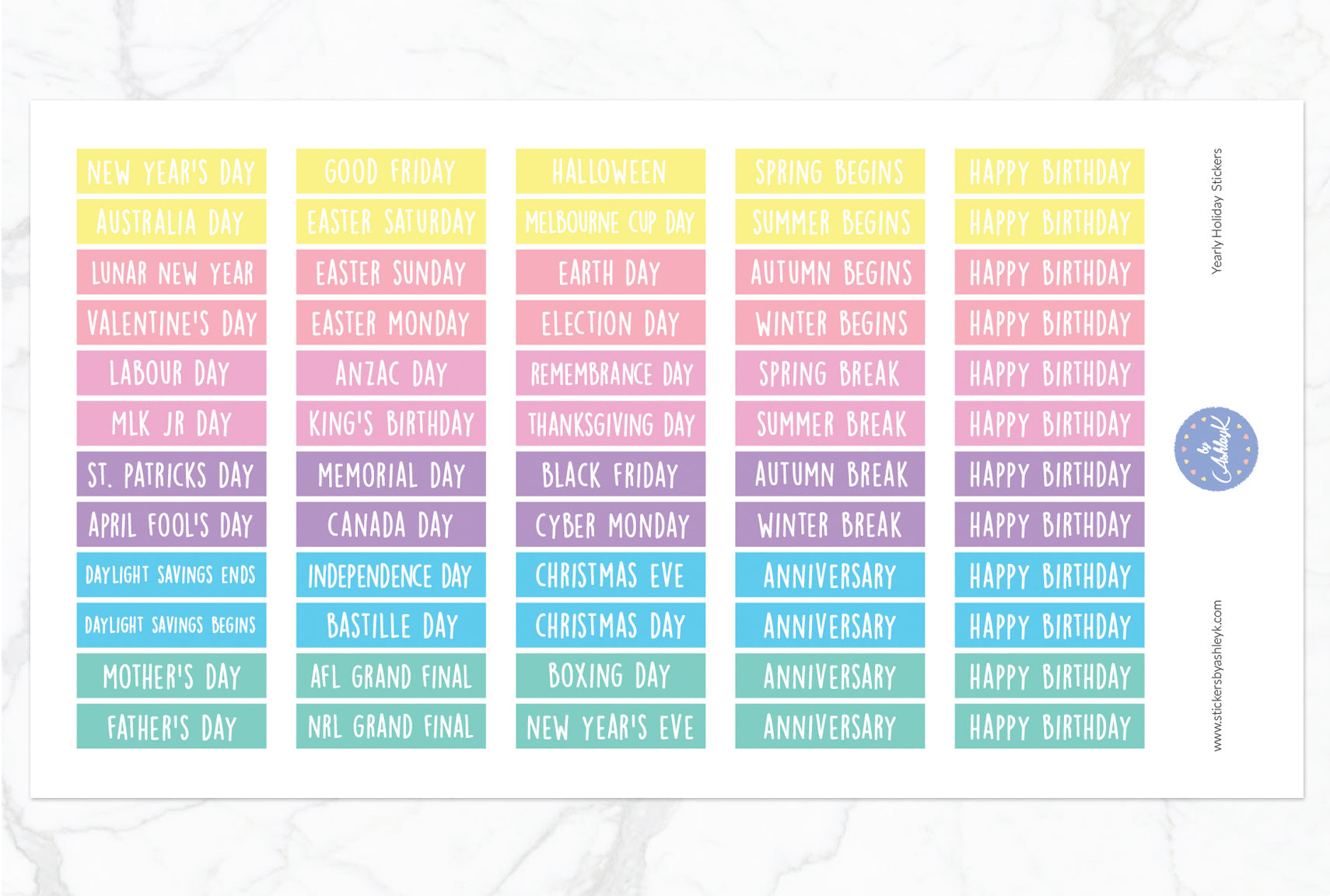 Yearly Holidays Stickers - Pastel