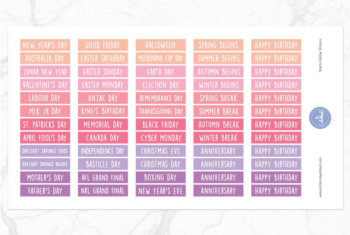 Yearly Holidays Stickers - Raspberry