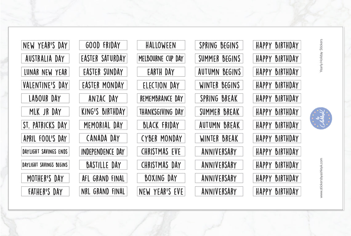 Yearly Holidays Stickers - White