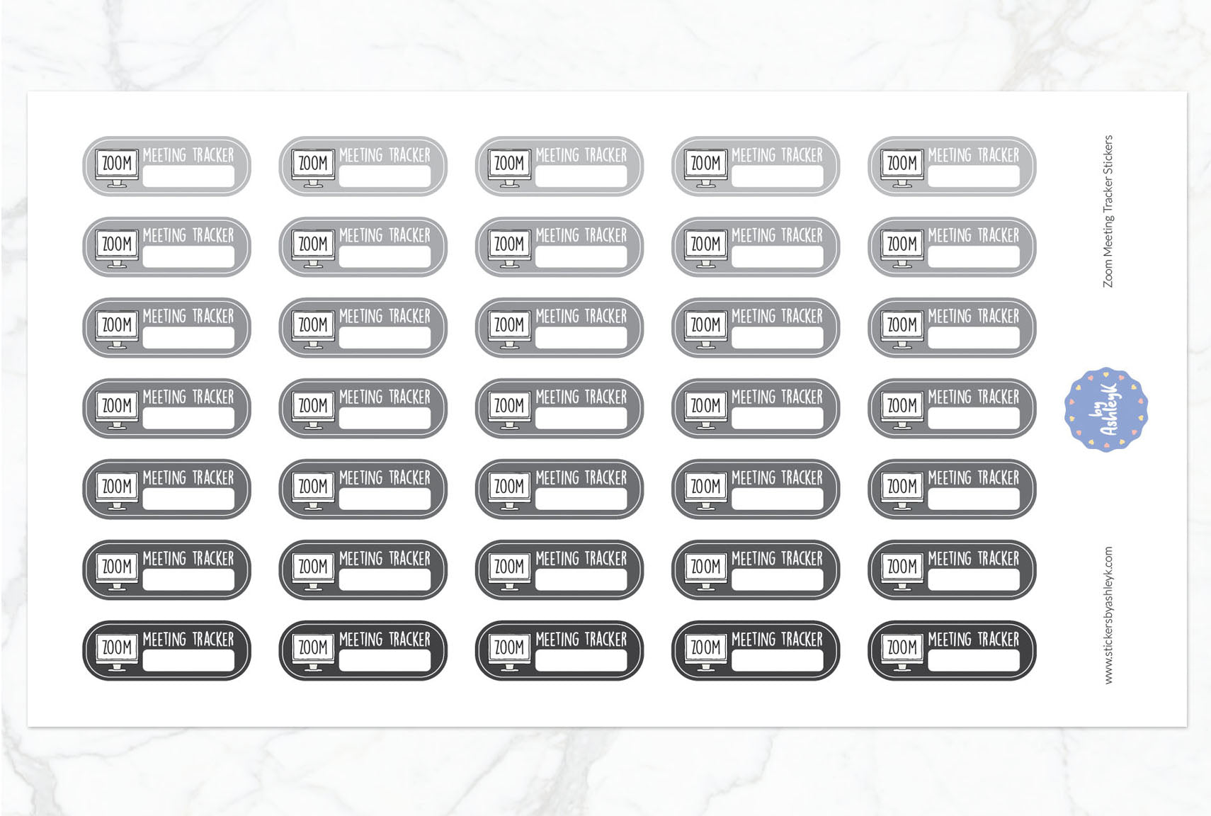 Zoom Meeting Tracker Planner Stickers - Monochrome