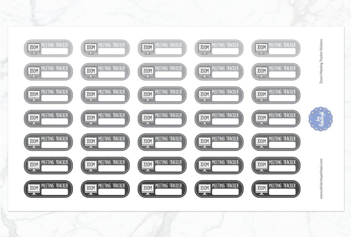 Zoom Meeting Tracker Planner Stickers - Monochrome