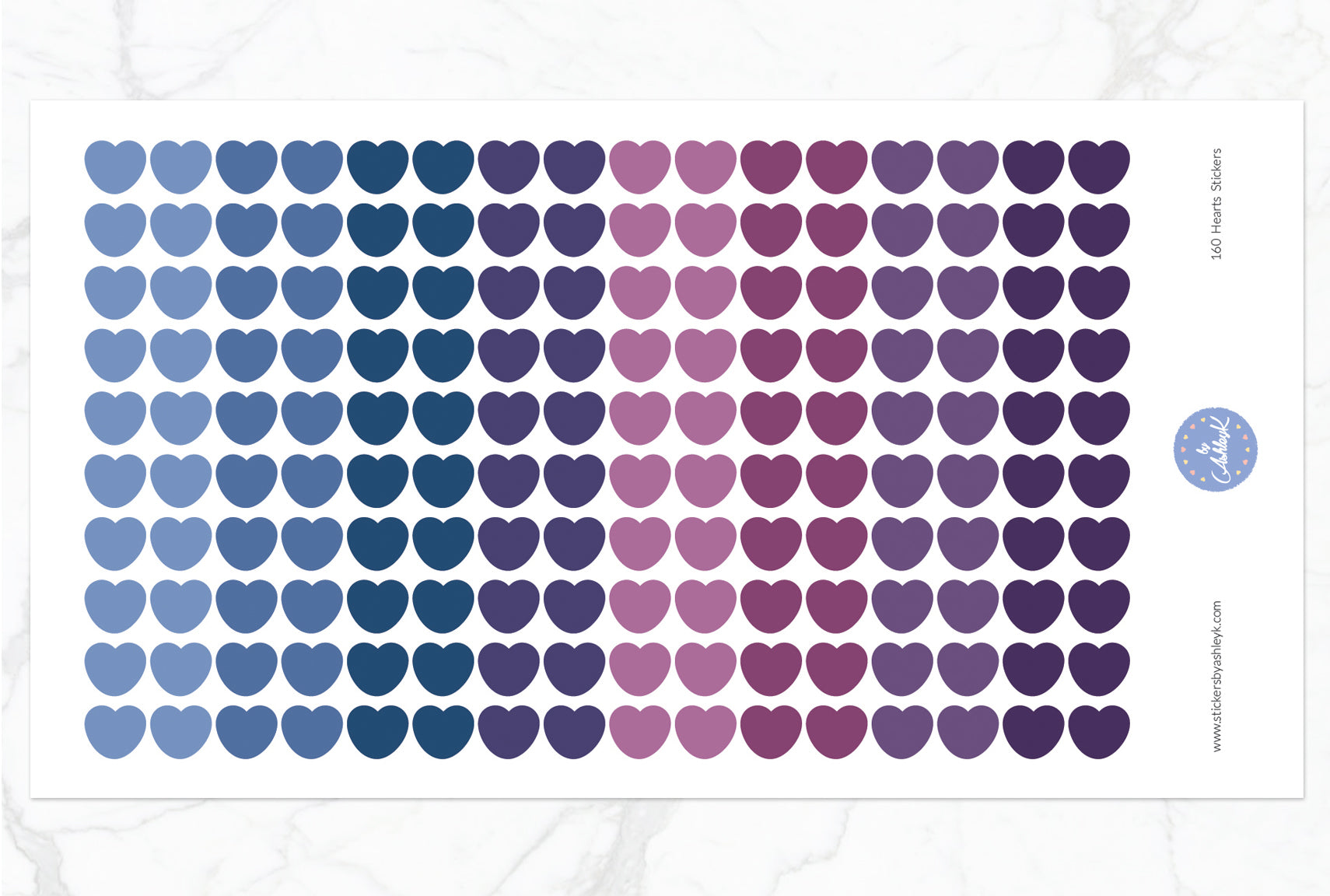 160 Heart Stickers - Blueberry