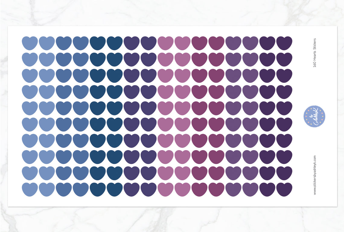 160 Heart Stickers - Blueberry