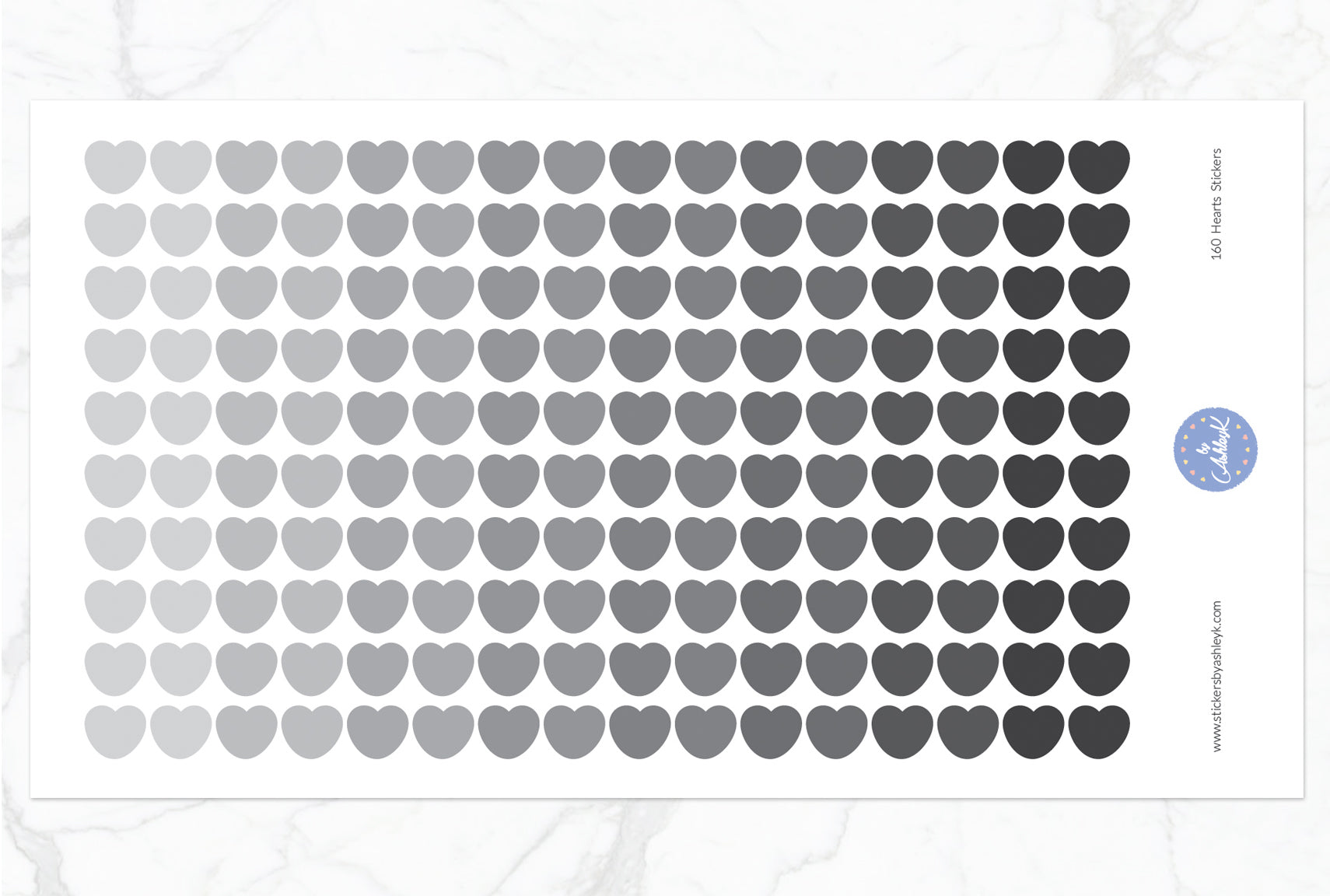 160 Heart Stickers - Monochrome