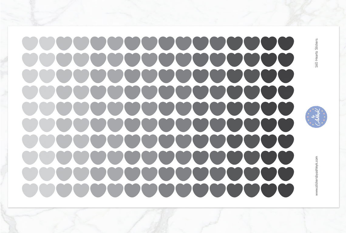 160 Heart Stickers - Monochrome