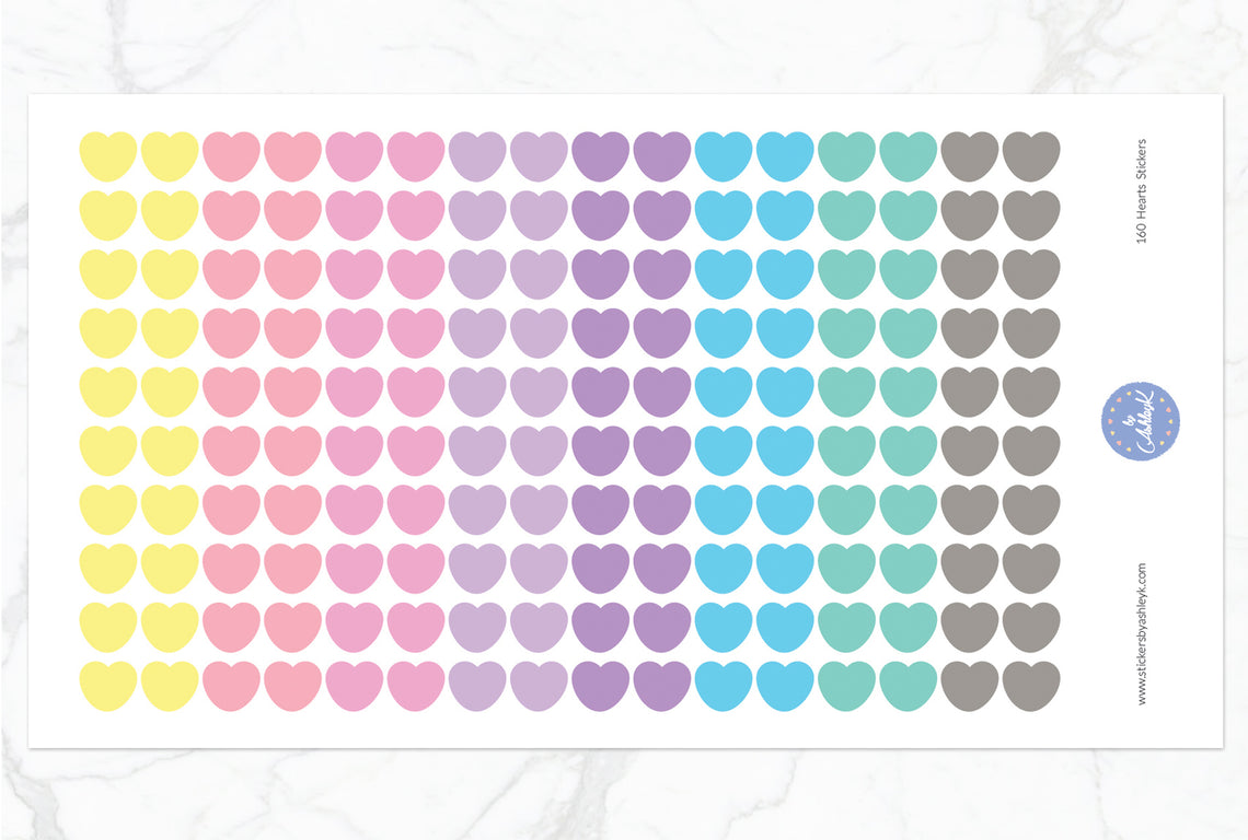 160 Heart Stickers - Pastel