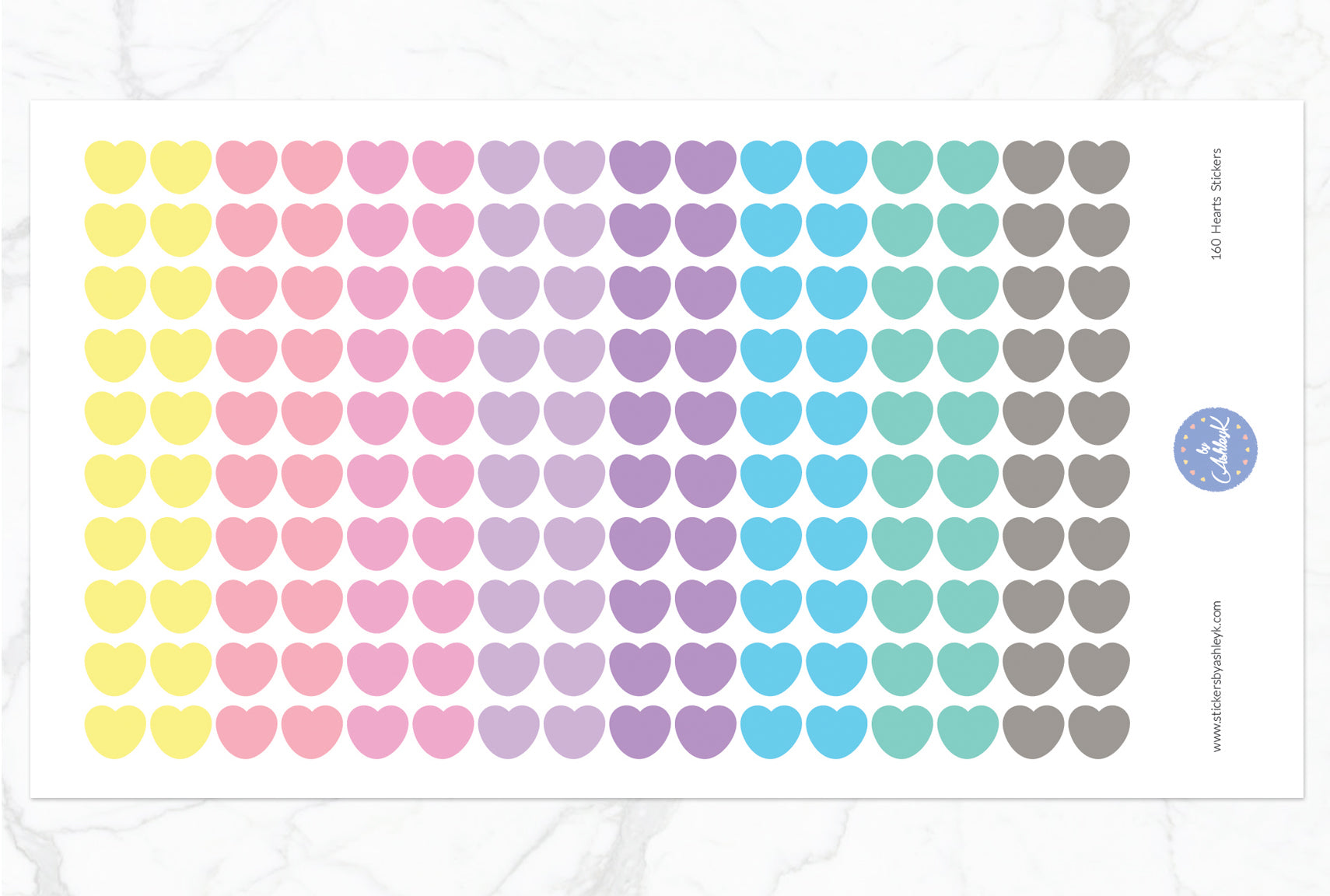 160 Heart Stickers - Pastel