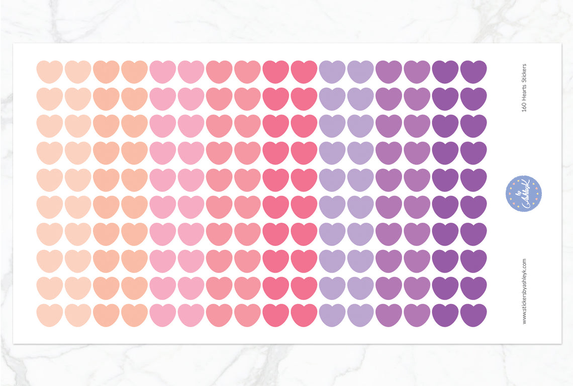 160 Heart Stickers - Raspberry