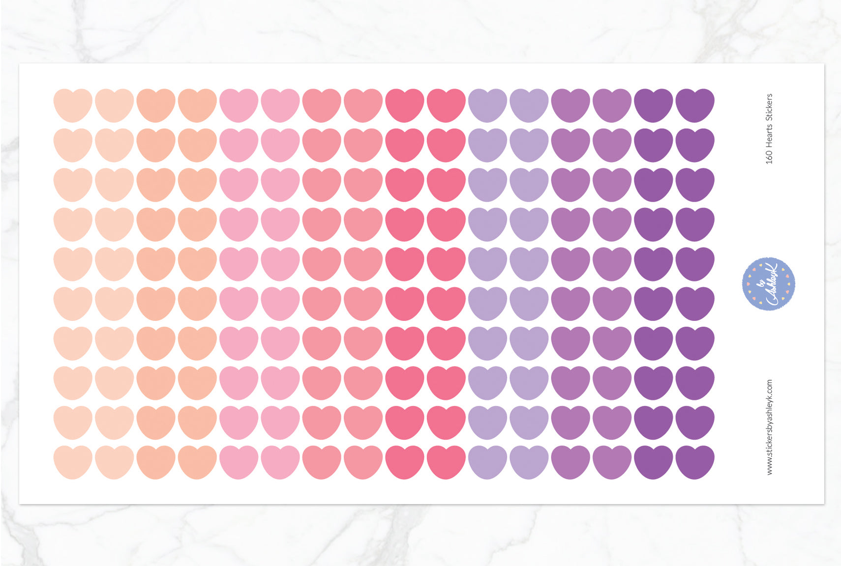 160 Heart Stickers - Raspberry