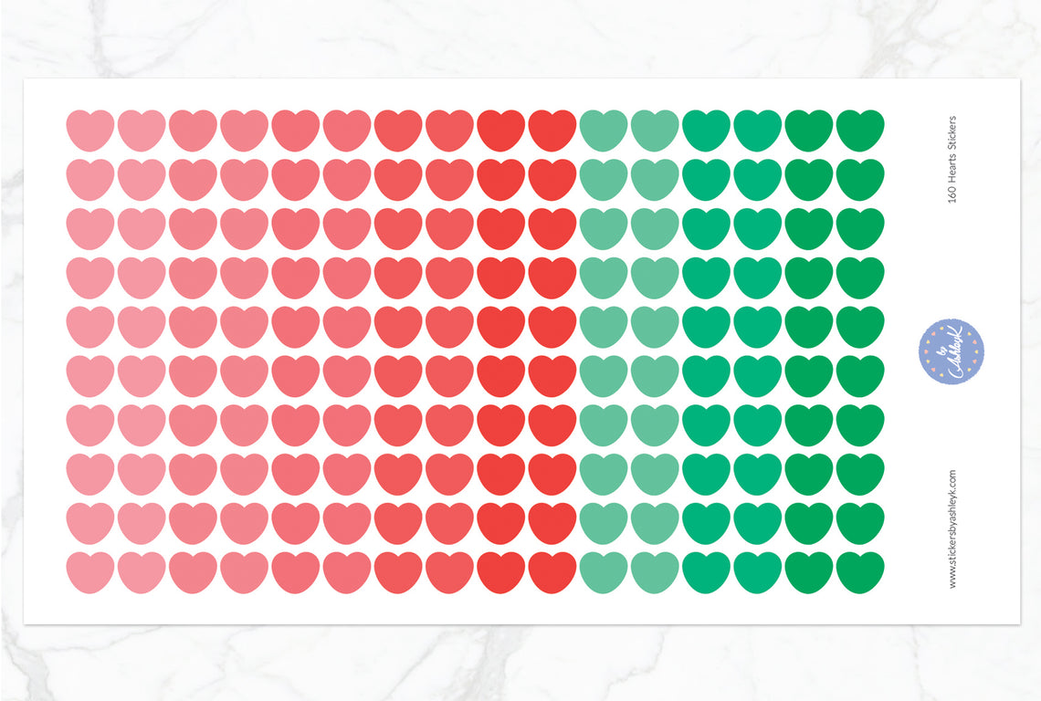 160 Heart Stickers - Watermelon