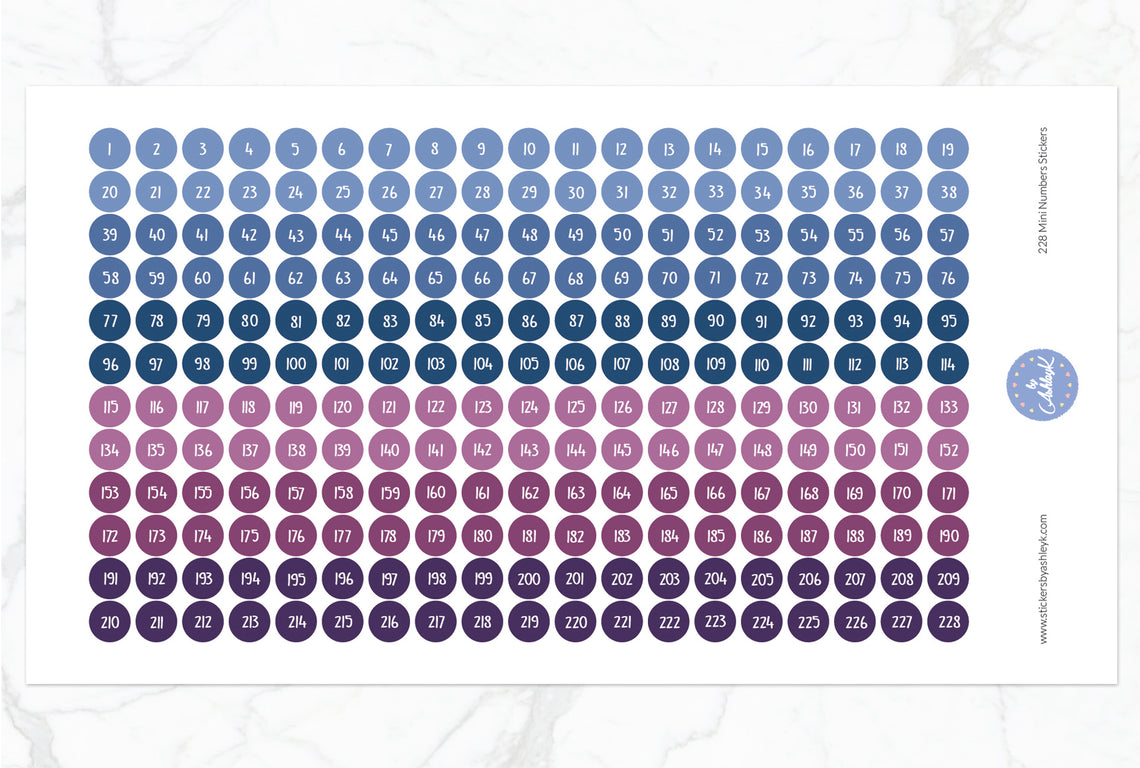 228 Mini Numbers Stickers - Blueberry