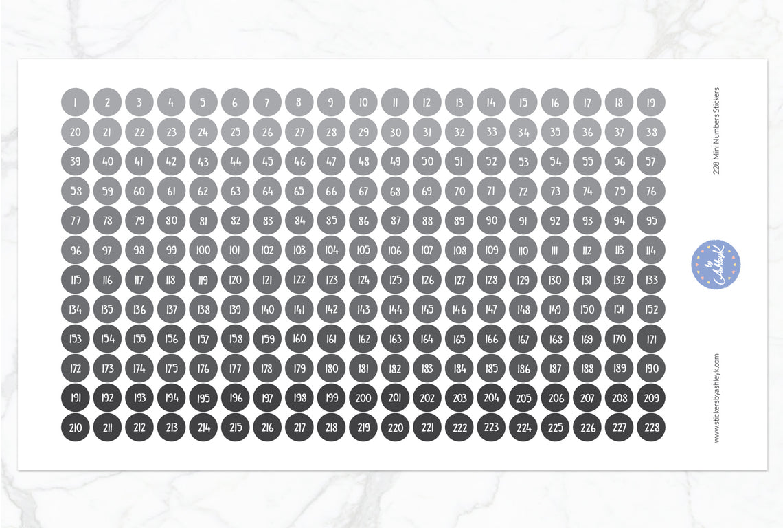 228 Mini Numbers Stickers - Monochrome