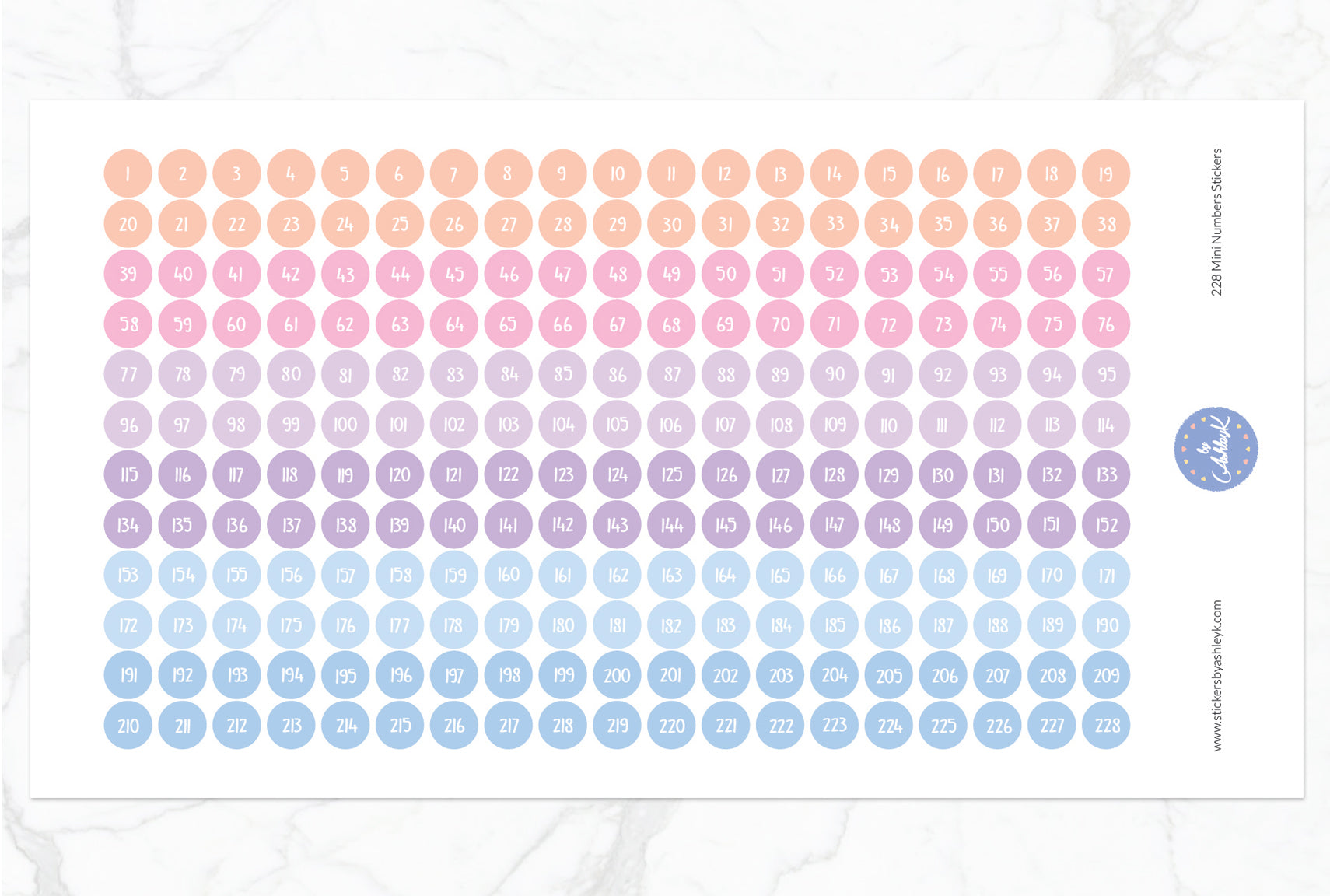228 Mini Numbers Stickers - Pastel Sunset