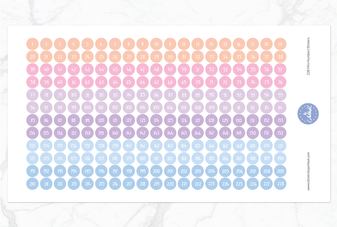 228 Mini Numbers Stickers - Pastel Sunset