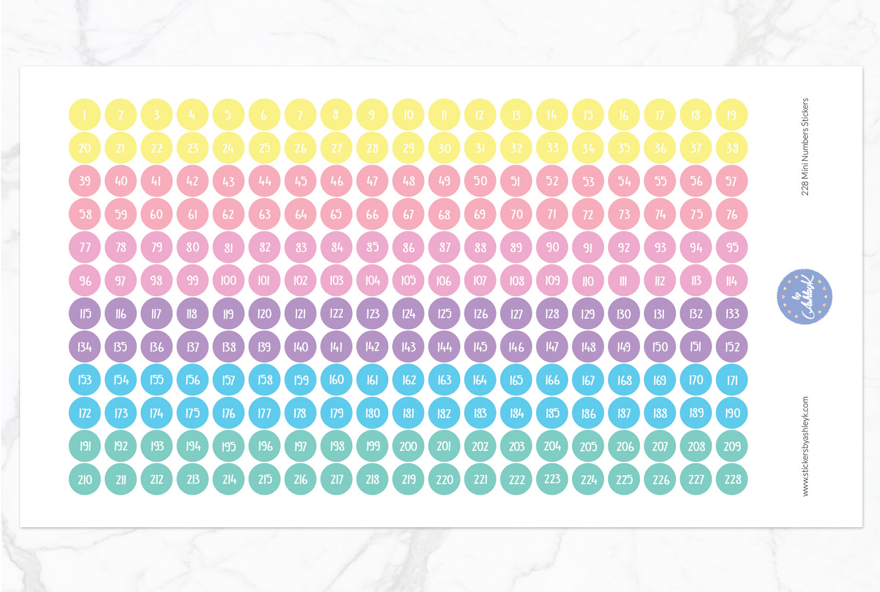 228 Mini Numbers Stickers - Pastel