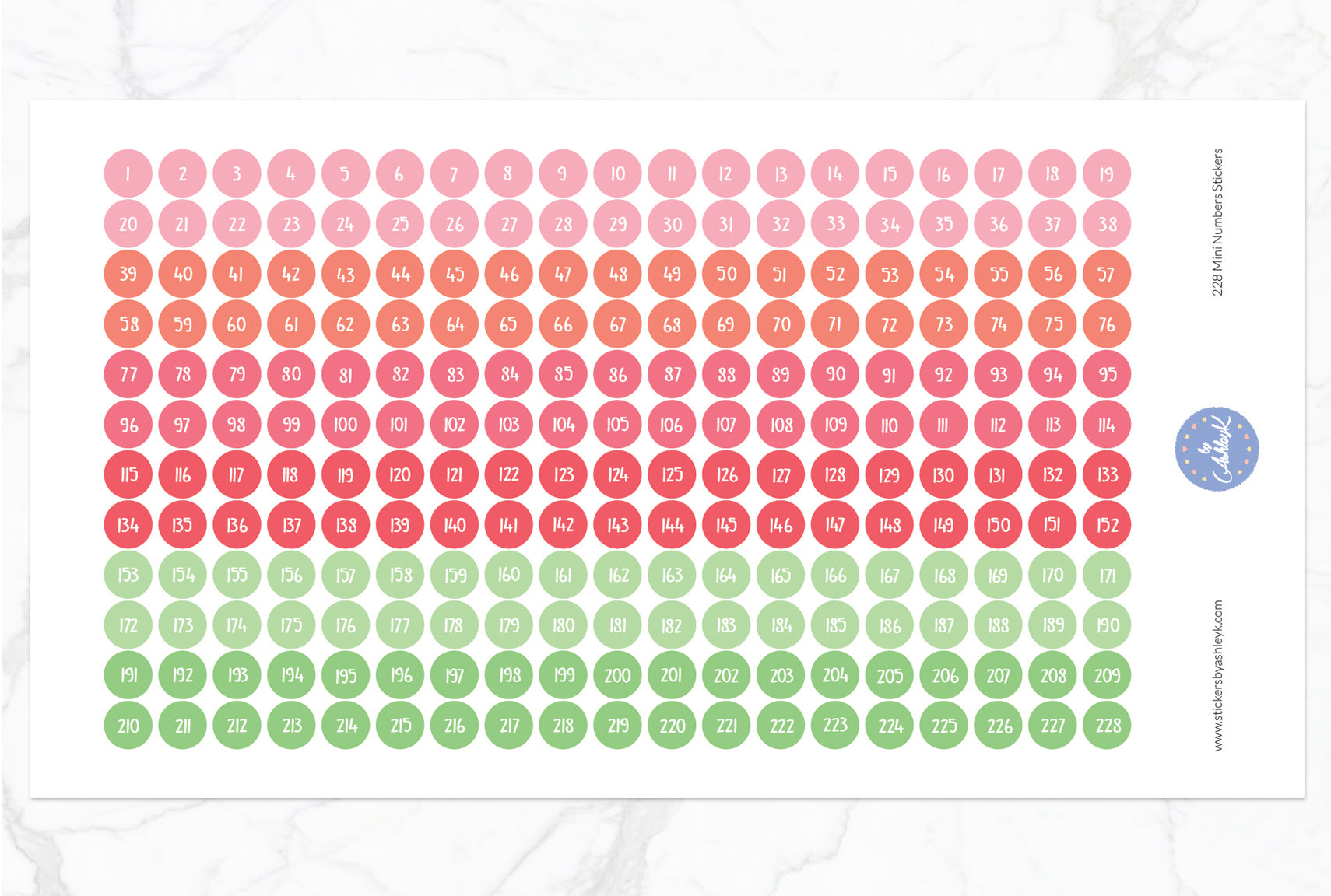 228 Mini Numbers Stickers - Strawberry
