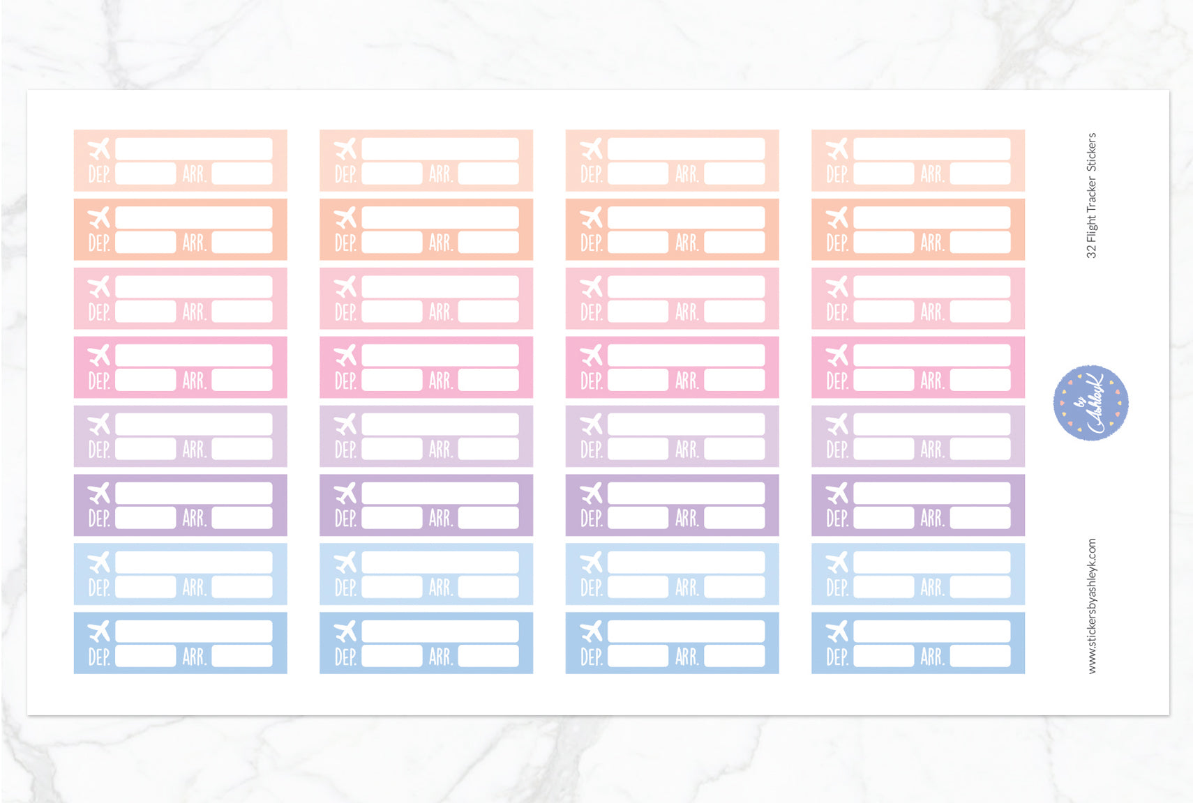 32 Flight Tracker Stickers - Pastel Sunset