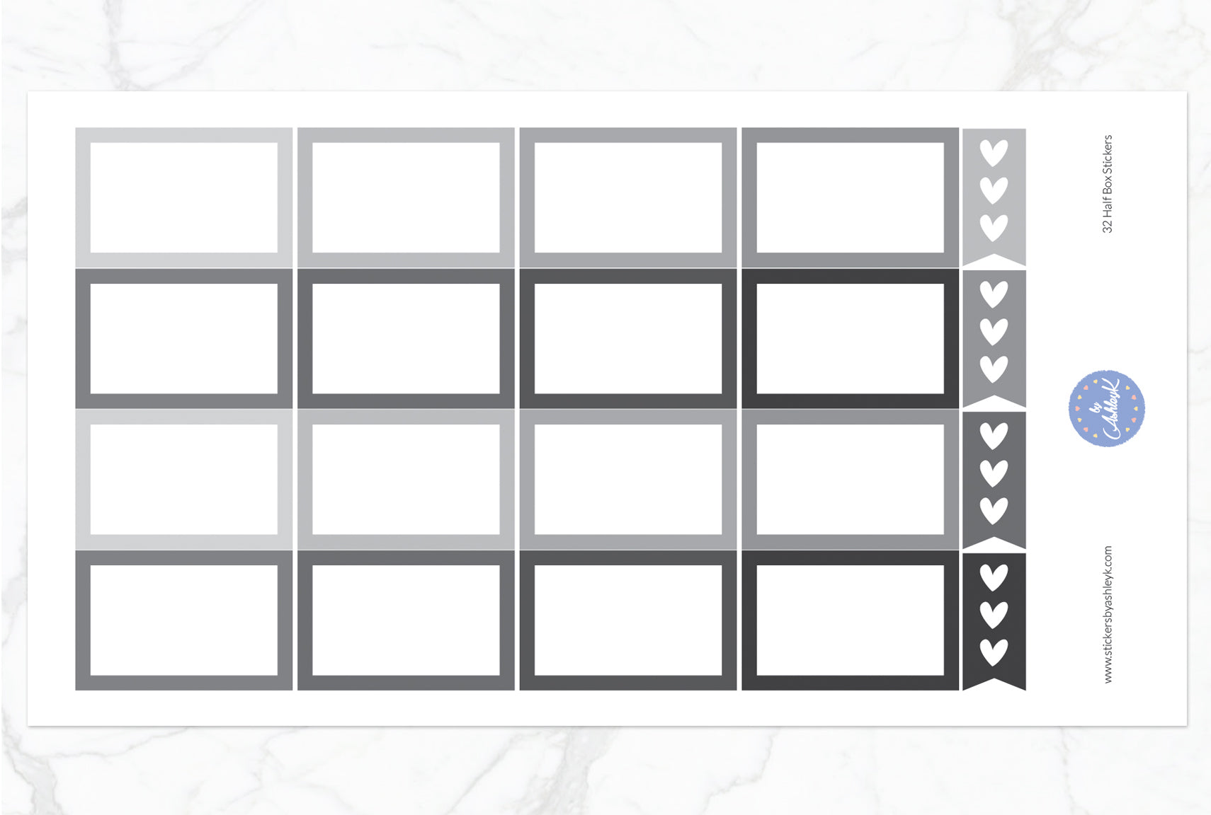 16 Half Box Stickers - Monochrome
