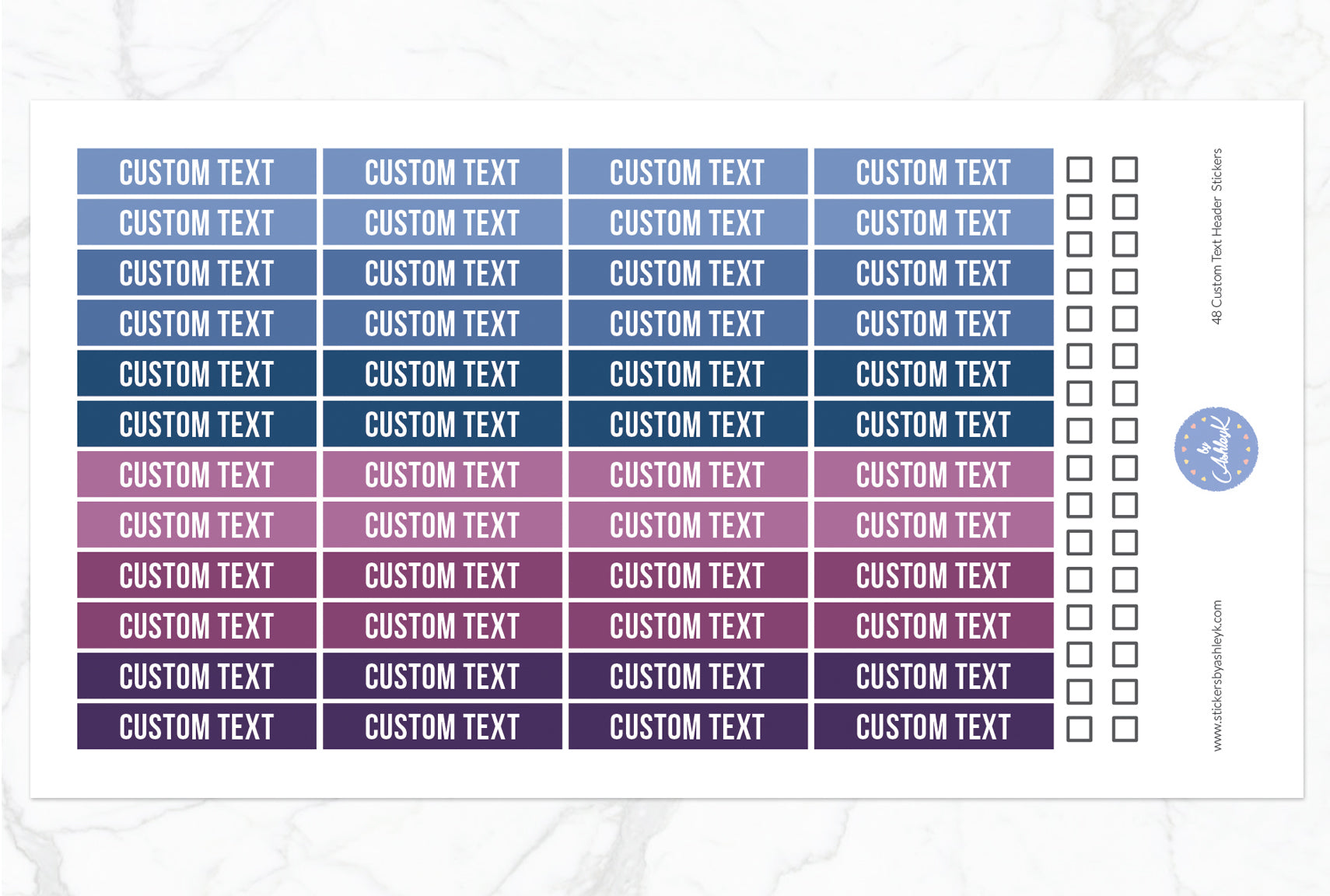 48 Custom Text Header Stickers - Blueberry