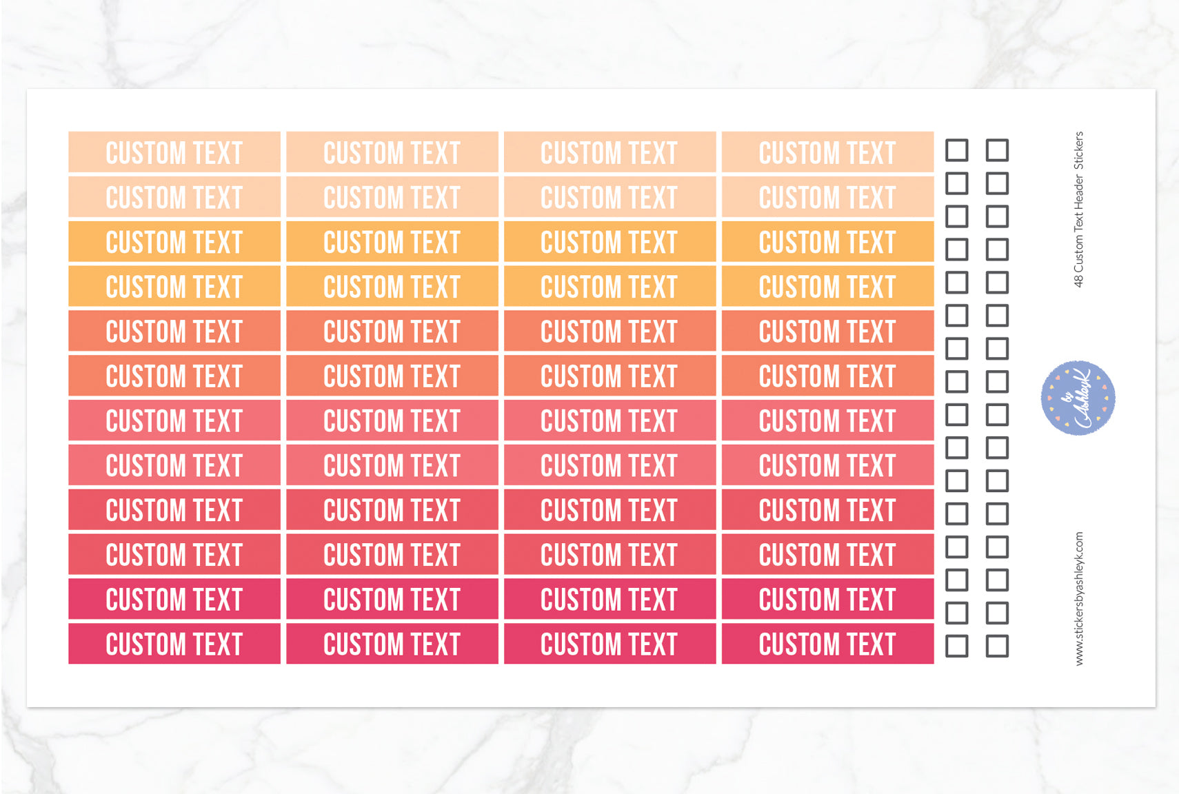 48 Custom Text Header Stickers - Peach