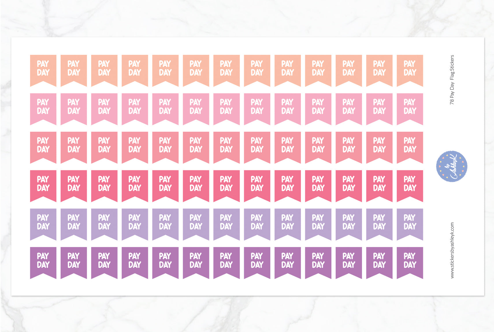 78 Pay Day Flag Stickers - Raspberry