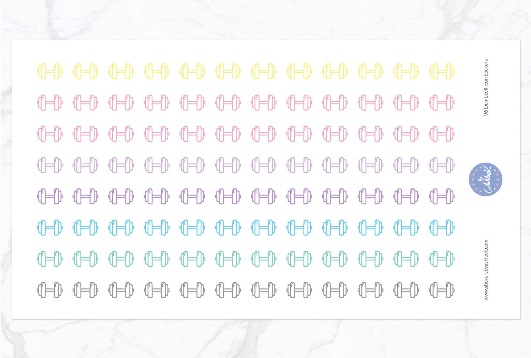 96 Dumbbell Icon Stickers - Pastel