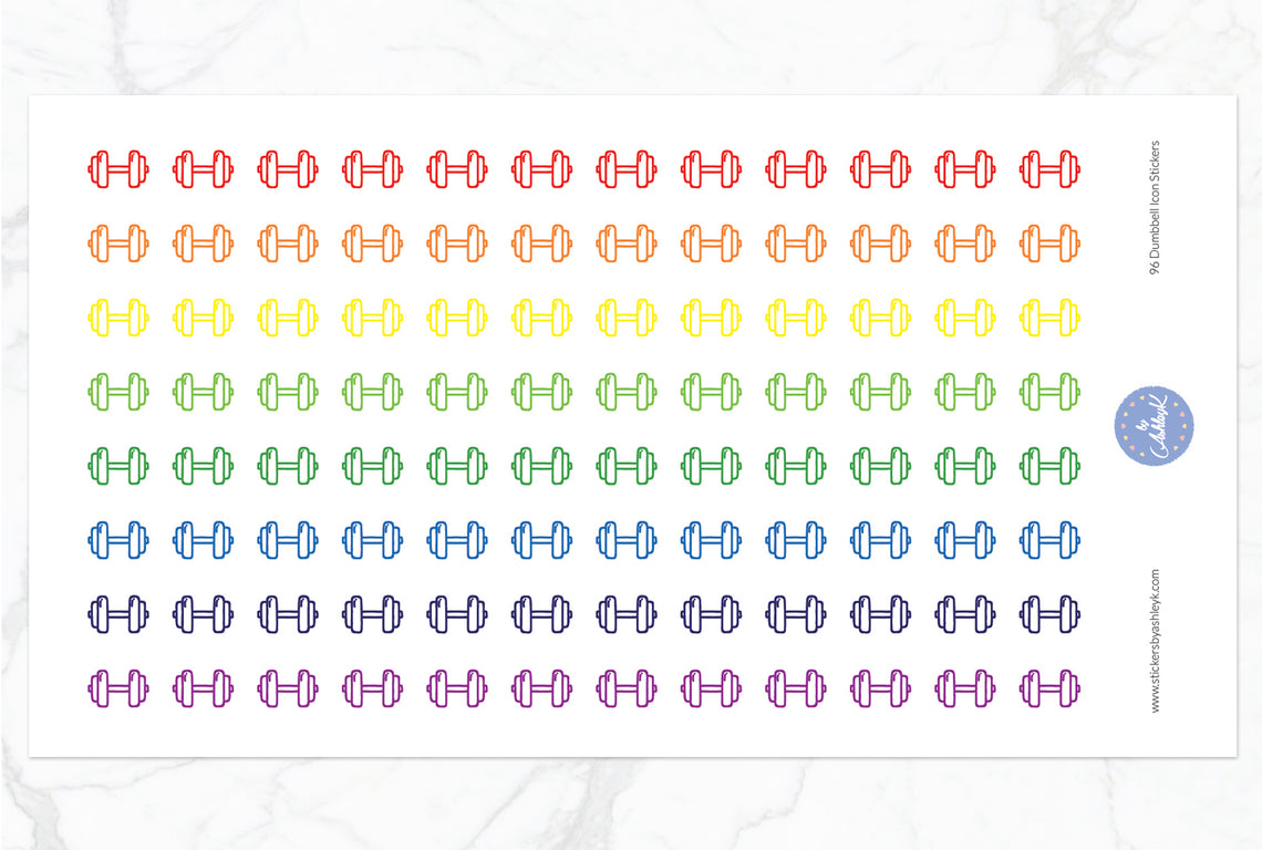 96 Dumbbell Icon Stickers - Rainbow