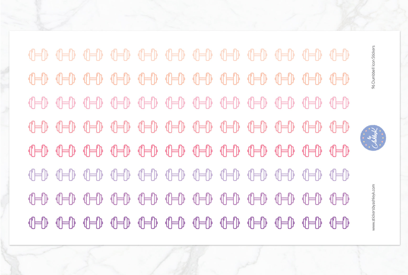 96 Dumbbell Icon Stickers - Raspberry