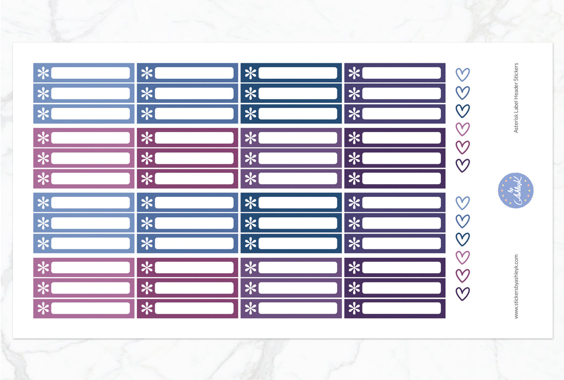 Asterisk Label Header Stickers - Blueberry