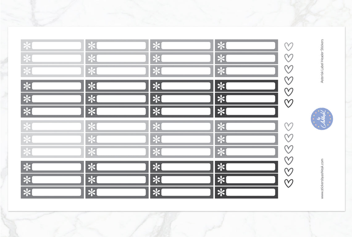 Asterisk Label Header Stickers - Monochrome