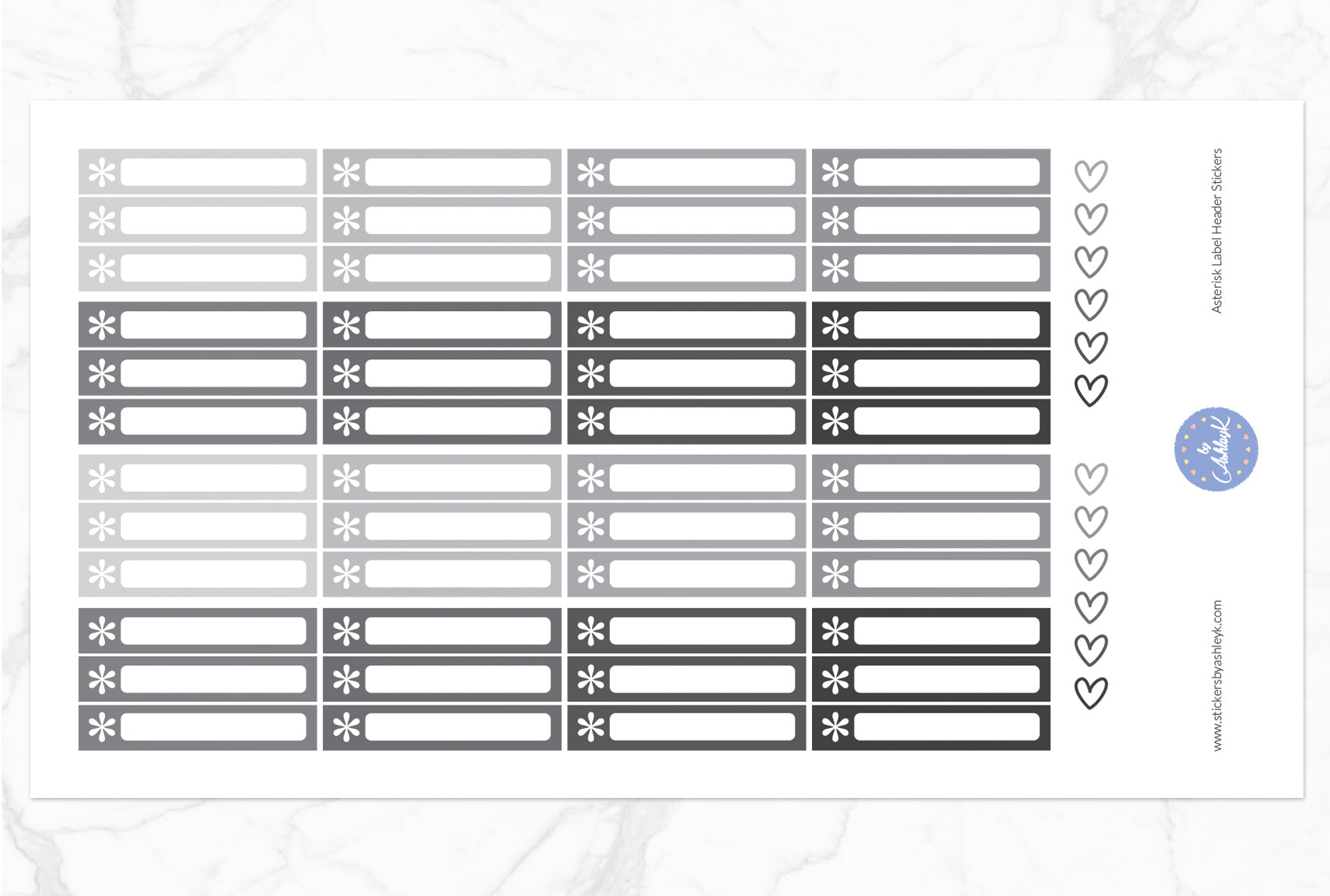 Asterisk Label Header Stickers - Monochrome