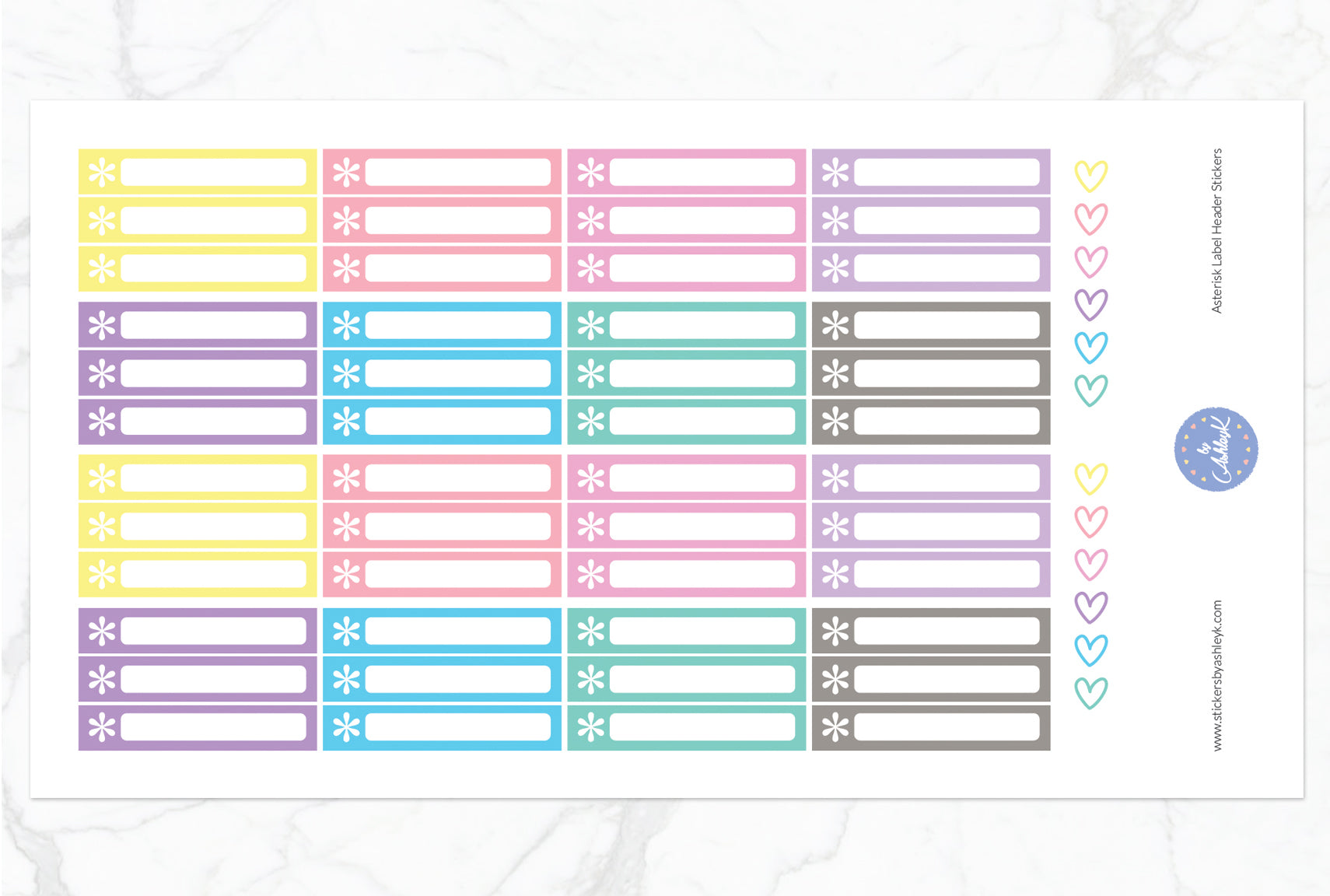 Asterisk Label Header Stickers - Pastel