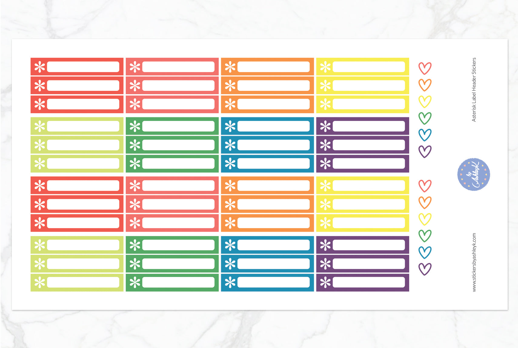 Asterisk Label Header Stickers - Pastel Rainbow