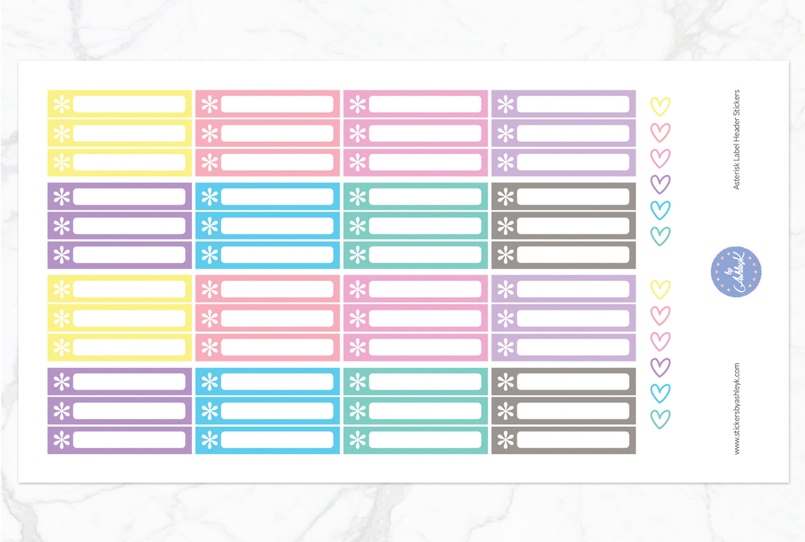 Asterisk Label Header Stickers - Pastel