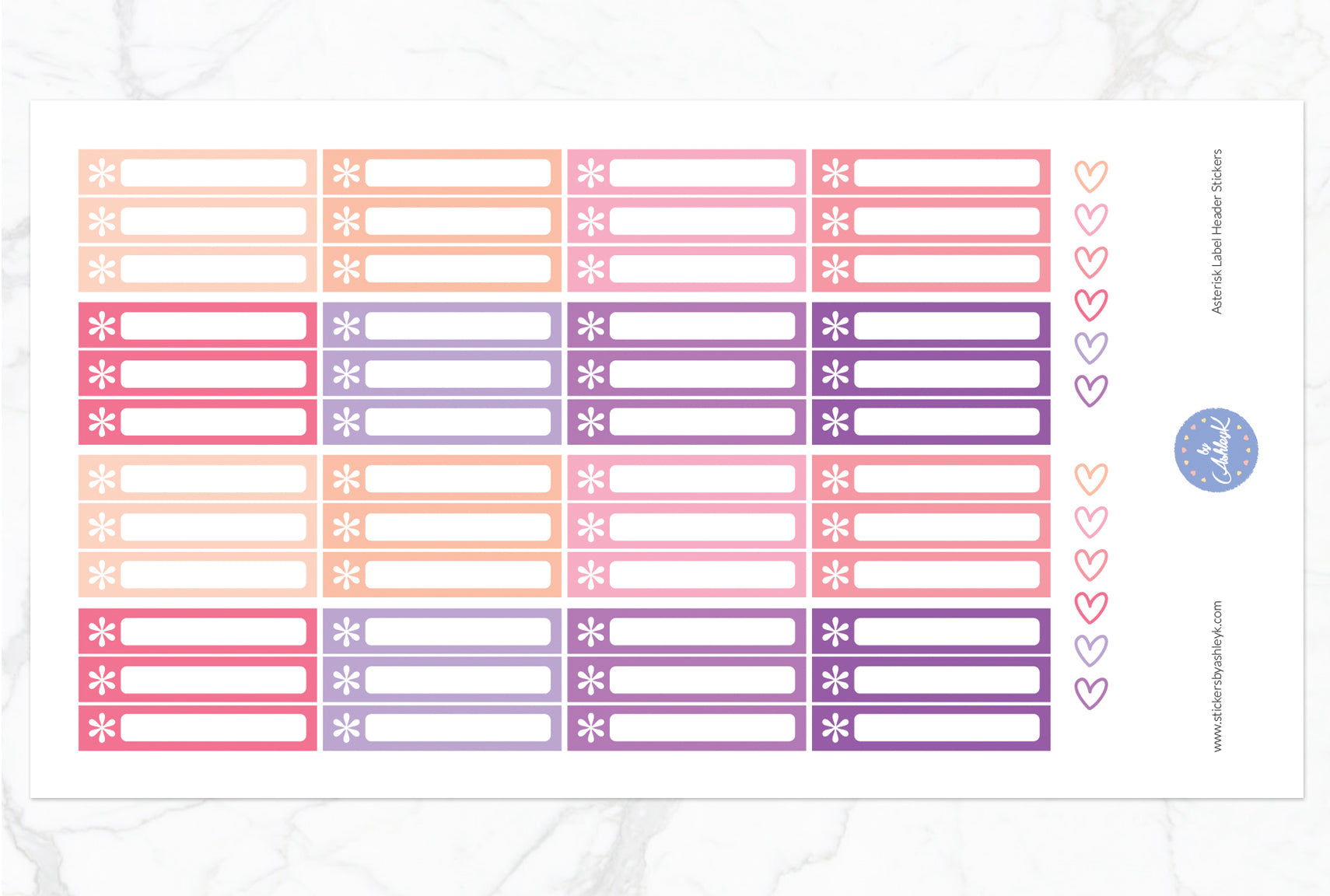 Asterisk Label Header Stickers - Raspberry
