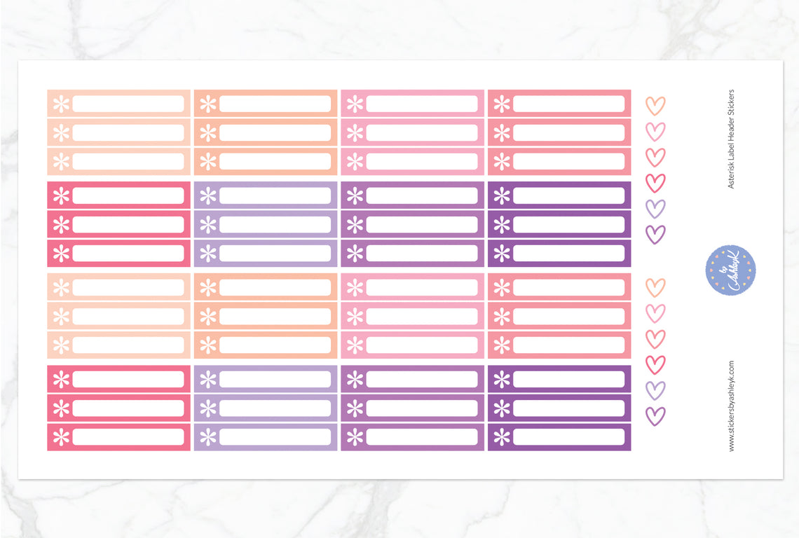 Asterisk Label Header Stickers - Raspberry